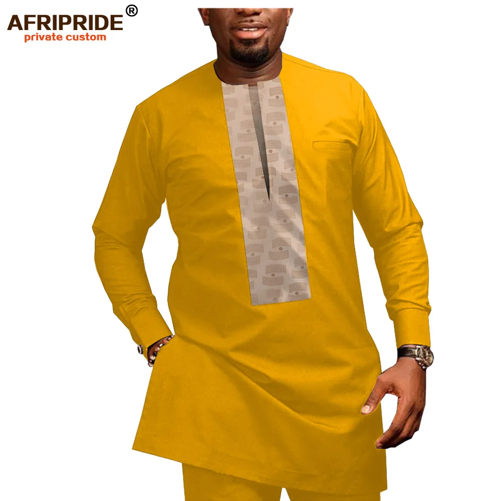 2019 African Men Clothing Casual Tracksuit Dashiki Shirt Blouse+Ankara Pants 2 Piece Set Plus Size Tracksuit AFRIPRIDE A1916026