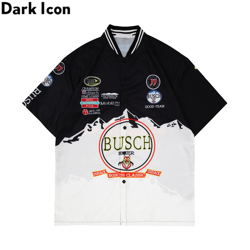 

Dark Icon Black and White Contrast Color Personalized Printing Men's Short Sleeve Shirt Summer Short Sleeve Outer Shirt Men's Fa