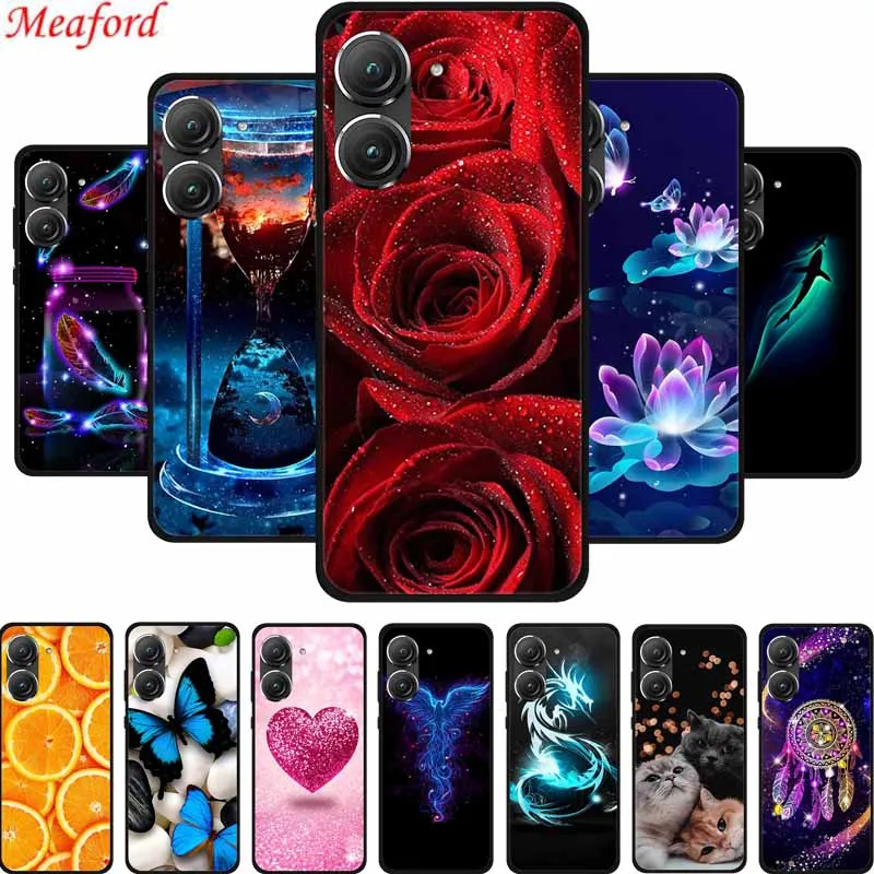 Phone Case For Asus Zenfone 10 Case Rose Flowers Black Silicone Soft Back Cover Case For Asus Zenfone 10z Case Zenfone10 10 z