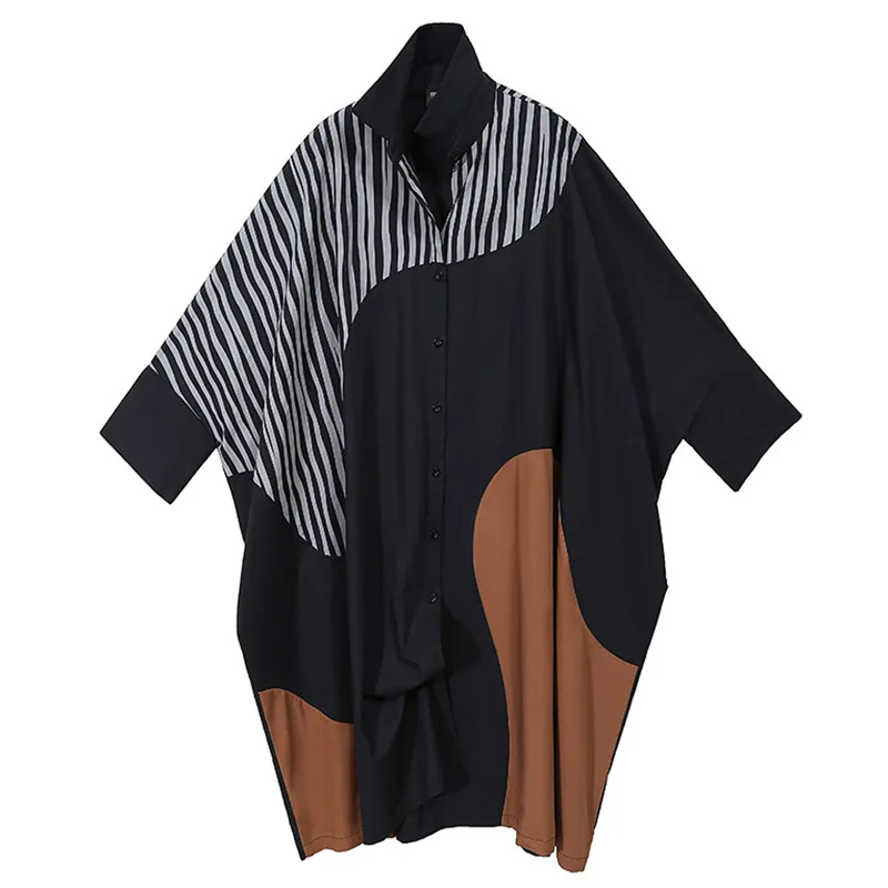 

SuperAen Korean Style New Single-breasted Shirt Dress Contrast Color Oversize Color Matching Loose Fashion Streetwear Dress