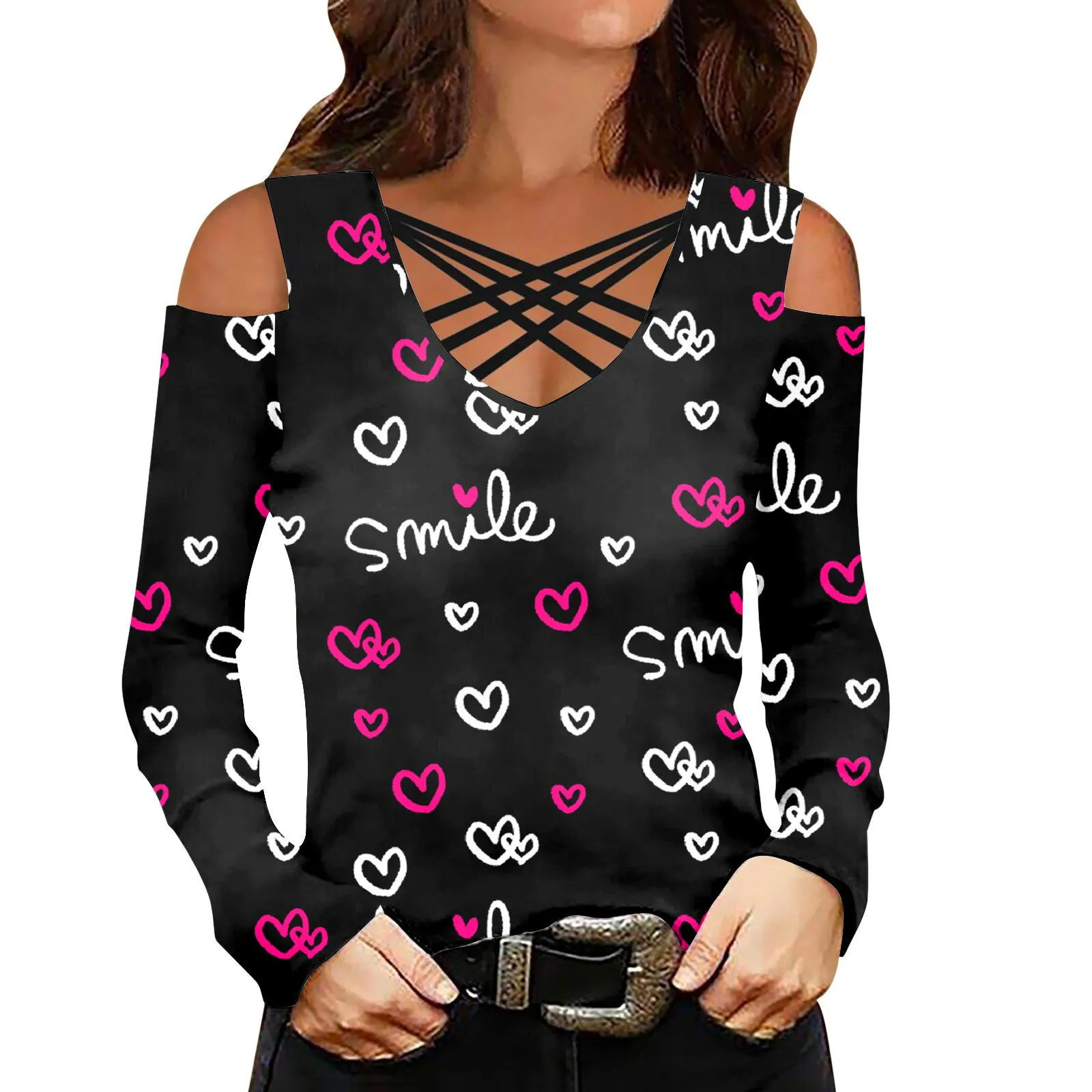 

Женская футболка с длинным рукавом, круглым вырезом, без бретелек