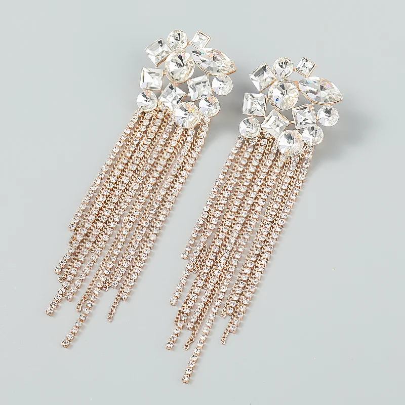 

2022 Fashion Tassel Earrings Spring And Summer New Exaggerated Rhinestone Earrings For Women Jewelry Wholesale