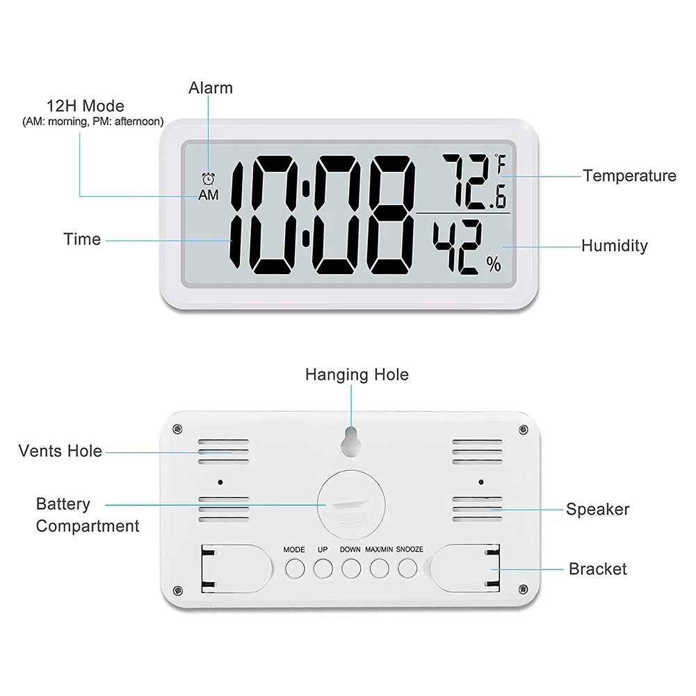 ,desk Clock,battery Operated Lcd Electronic Clock Decorations For Bedroom Kitchen Office - White