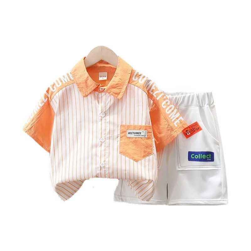 

Лето 2022, Детский комплект, повседневная одежда для отдыха для мальчиков, рубашка с коротким рукавом и шорты для девочек, комплект из 2 предме...