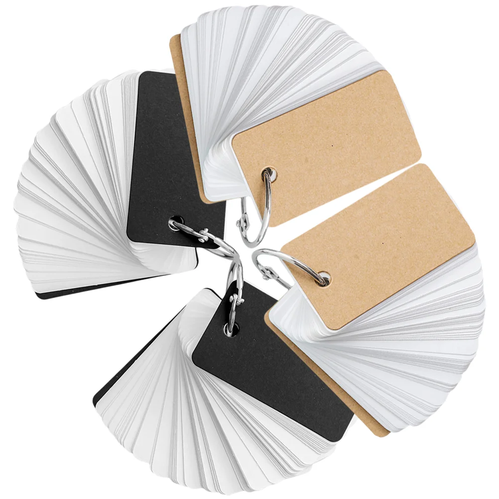 

4 Pcs Cardboard Cover Book Blank Cards Notebooks Flashcards Binders Black Spiral Memo Notepads Paper Portable Student