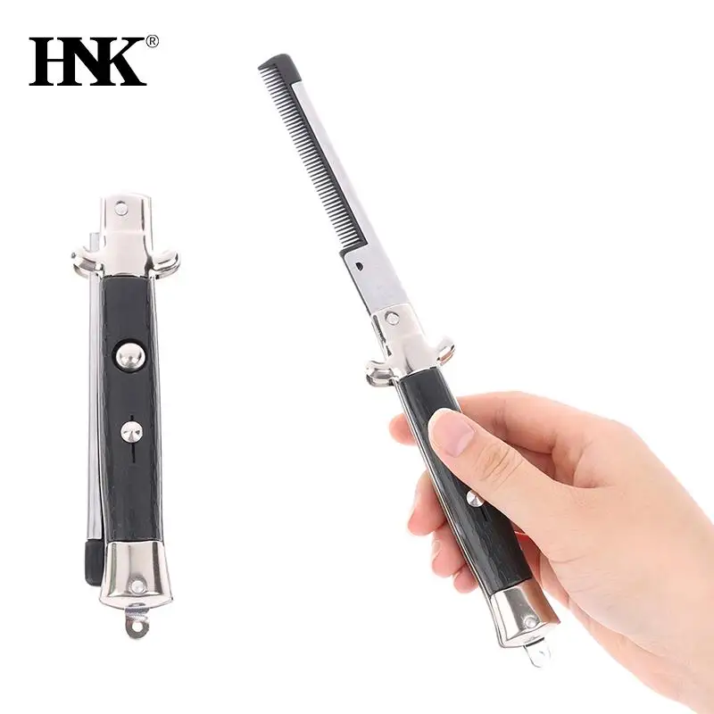 

Automatic Folding Knife Comb Hair Clipper Men's Pocket Comb Stainless Steel Spring Jump Brush Styling Tools