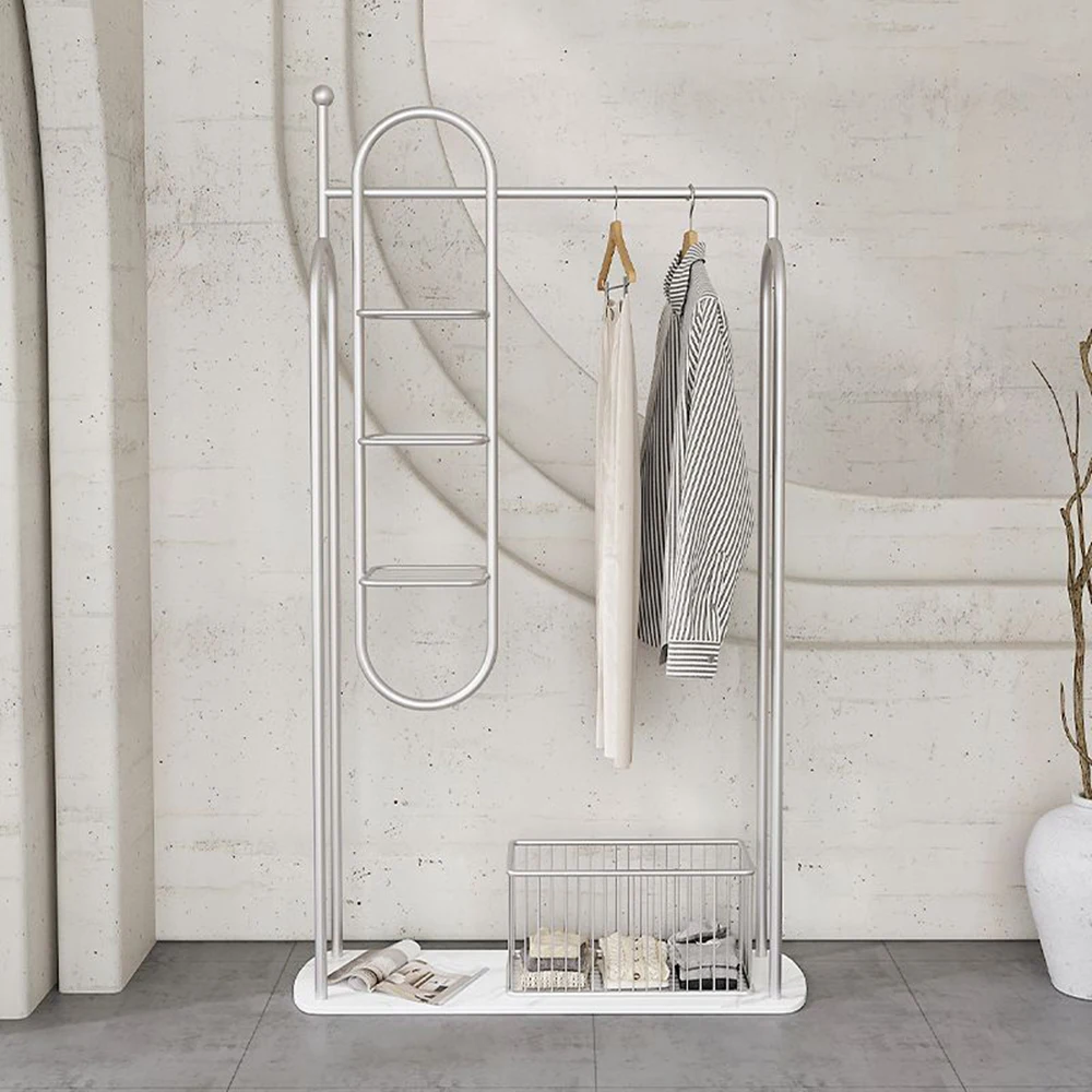 

80cm Small Coat Racks Iron Frame Floor Hanger Multi Function Simplicit Storage With Basket Marble Home Furniture