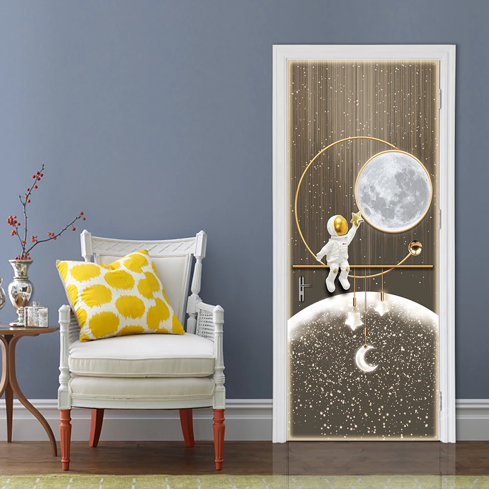 Наклейки на дверь с изображением астронавта креативные дизайнерские обои