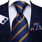 Синий, желтый, полосатый Шелковый Свадебный галстук для мужчин, ручная работа, запонки, подарок, мужской галстук, модный дизайн, деловые вечерние, Прямая поставка, Hi-Tie