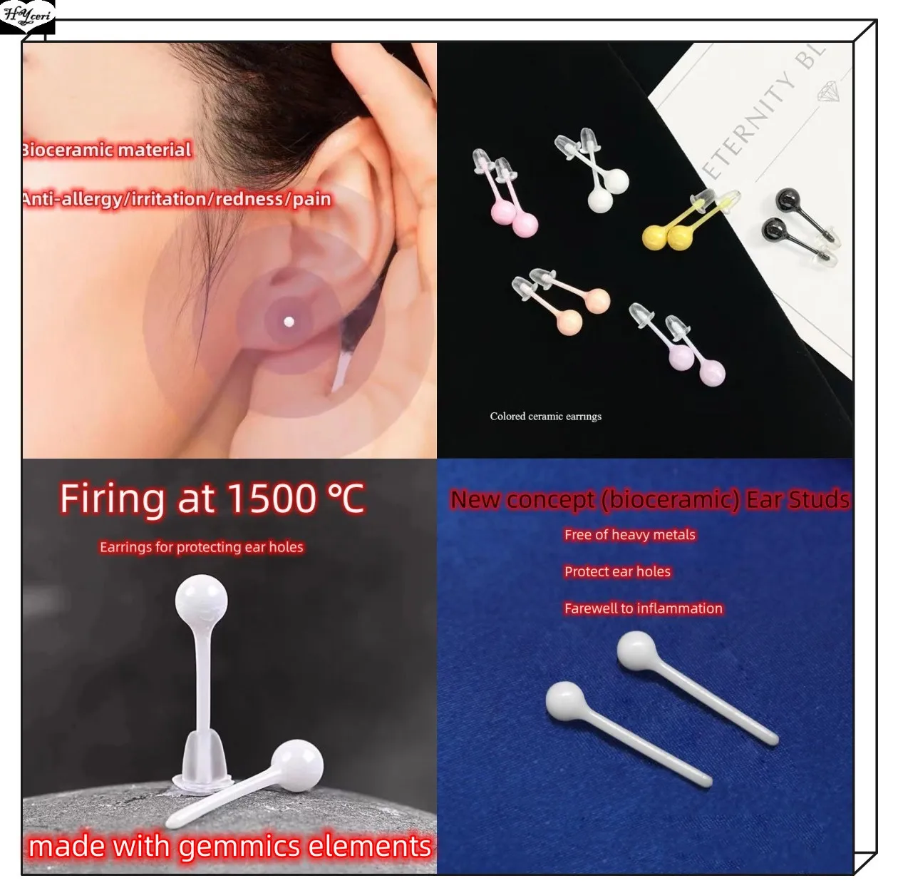 

Bioceramic earring Colored Ceramic Ear stud Protect ear holes Anti-allergy Anti irritant Anti-inflammation Special for ear hole