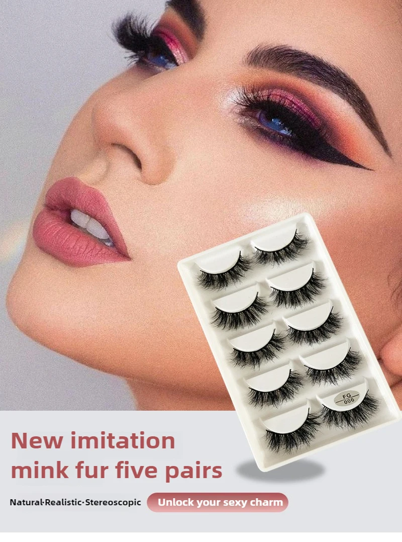 Натуральные небрежные 5-парные жареные короткие накладные ресницы многослойные