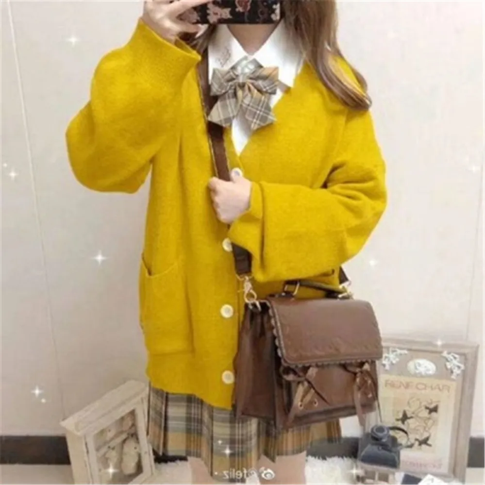 Милый кардиган в японском стиле свитер осенне-зимний Хлопковый вязаный с