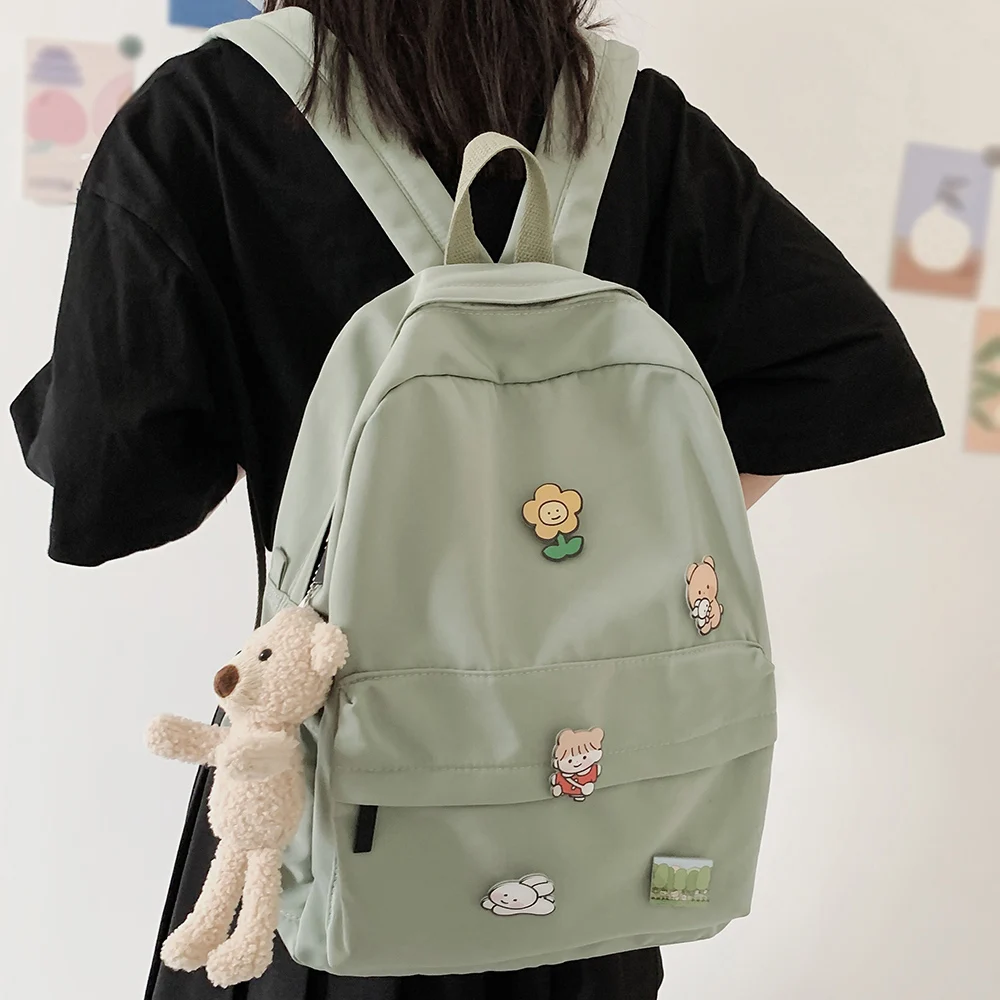 

Lady Student Bear Backpack Kawaii Nylon Women Cute School Bag Girl College Badge Backpack Cartoon Book Female Bag Trendy Fashion