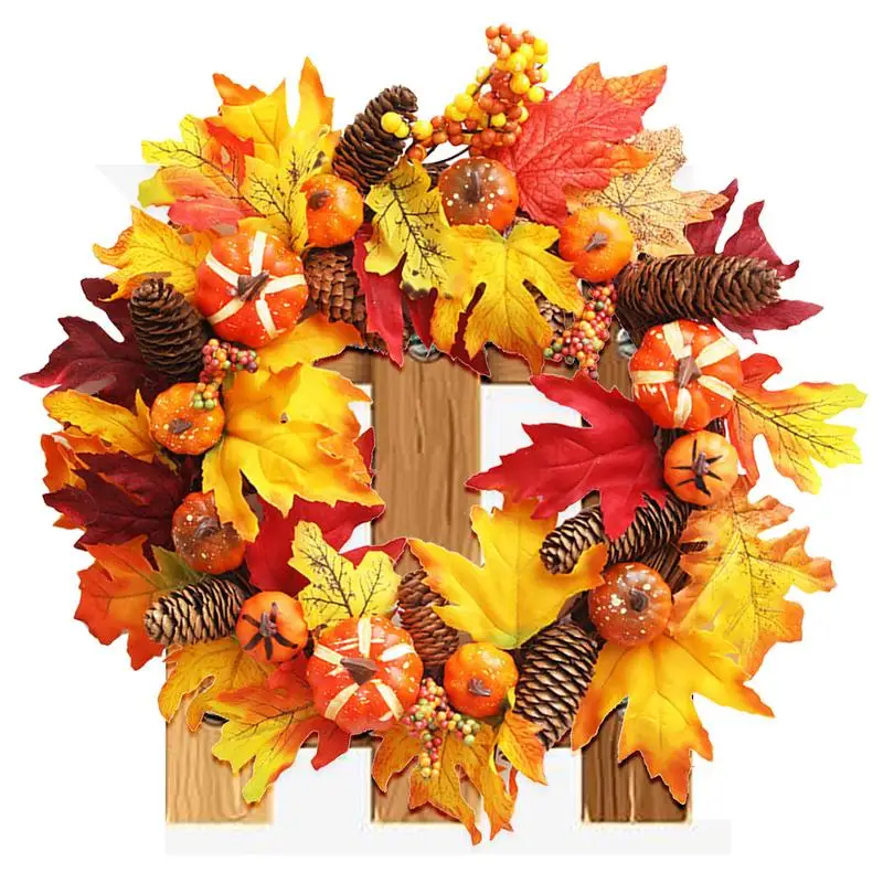 

Осенний венок, уличные украшения для сбора урожая, венок с кленовыми листьями и тыквой, домашнее настенное окно для дома, праздничный свадебный Декор