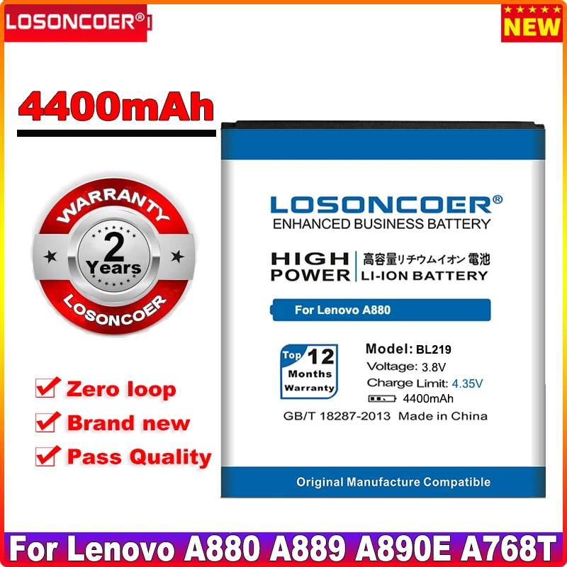 

LOSONCOER 4400mAh BL219 Mobile Phone Battery for Lenovo A880 A889 A890E A768T A916 S810T S856 A850 Battery