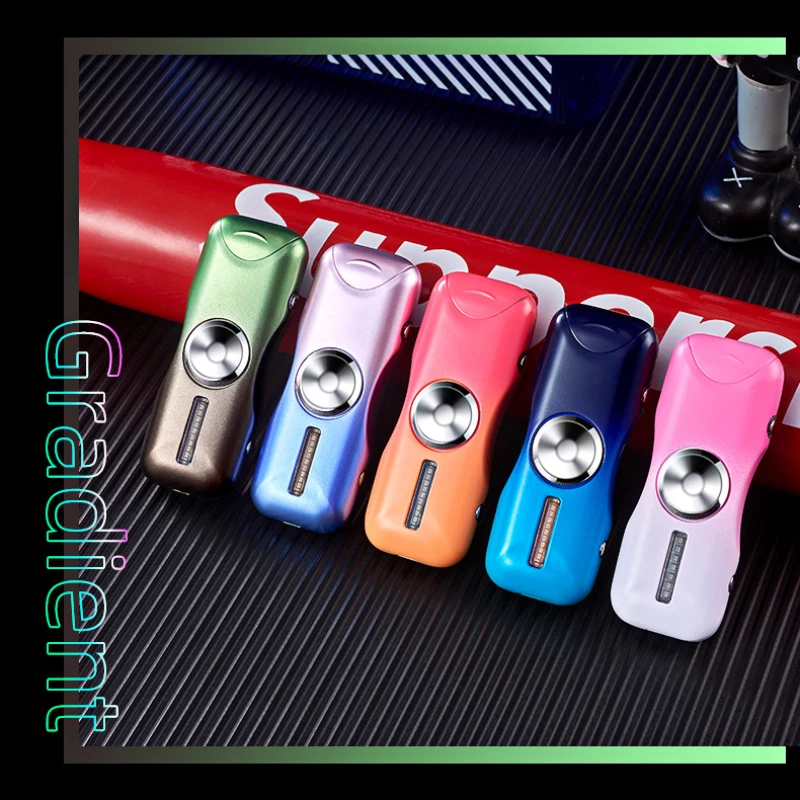 Фото Новая креативная USB-зажигалка с градиентным цветом, гироэффектом, ветрозащитой, двойной дугой, 18 режимами вспышки и кнопочным поджигом. Аксессуары для курения. №5