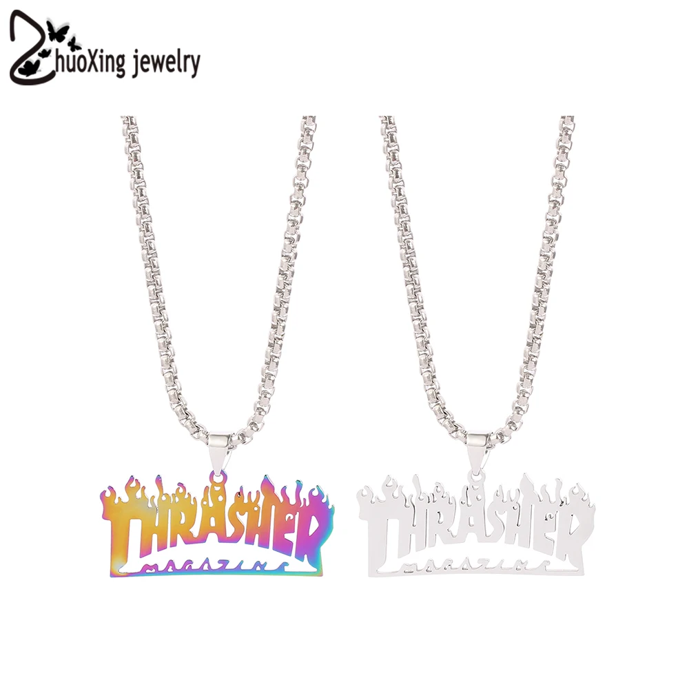 

Safety Blade Razor Stainless Steel Letter Pendant Necklace Punk Hiphop Jewelry For Men Metal Chain Statement Choker Necklace