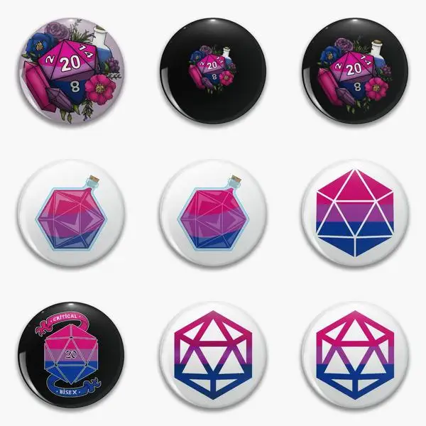 

Прикольные настольные игральные кости для ролевых игр Pride Bisexual D20, мягкая булавка на пуговицах, настраиваемый женский значок, модная булавка...