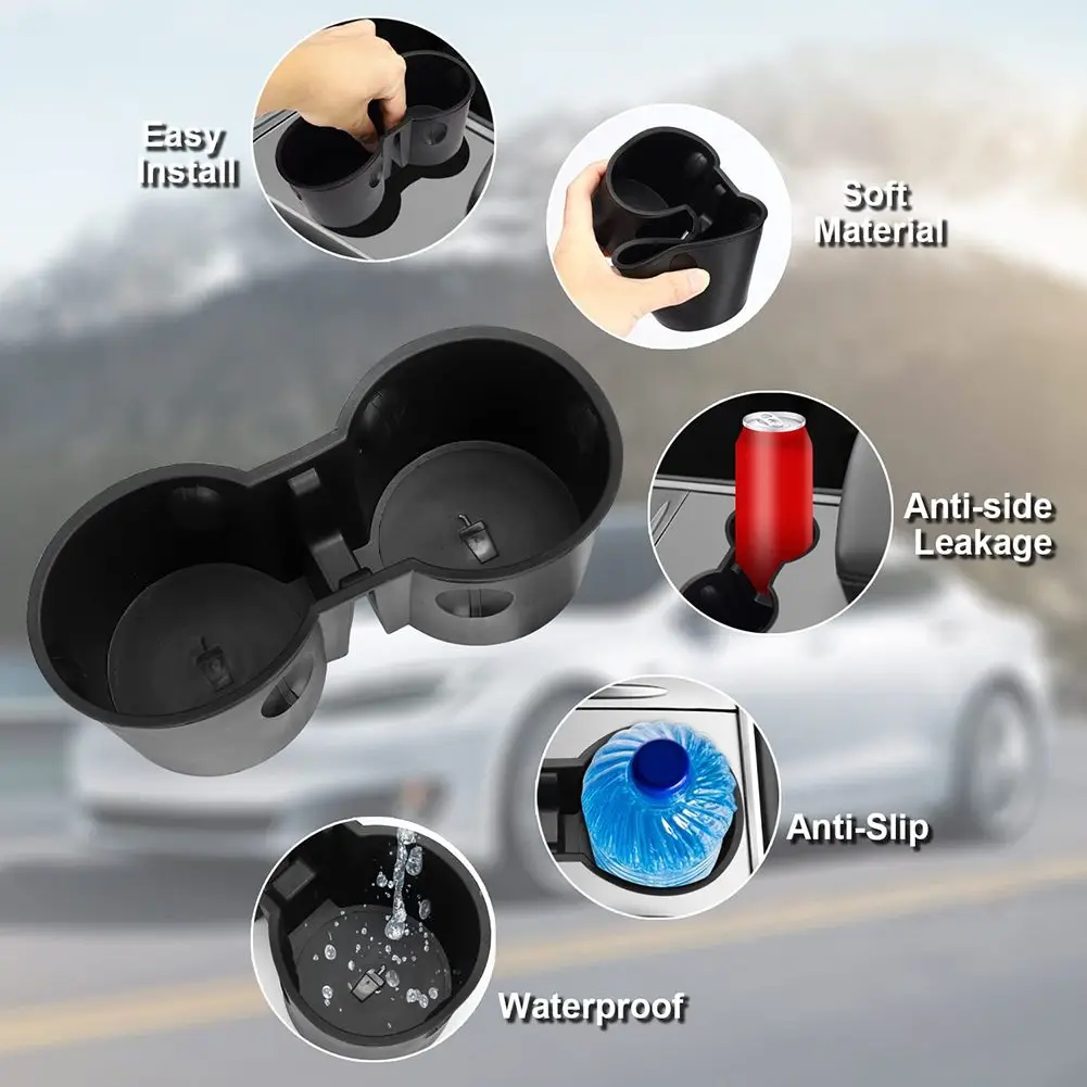 

Car Center Console Water Cup Holder Drink Bottle Organizer Multifunctional Hanging Mount For Tesla Model 3/Y Anti-Slip Silicone