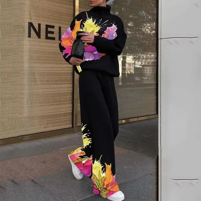 Freeacy 2024 осенний новый женский комплект свитшотов с цветочным принтом пуловер