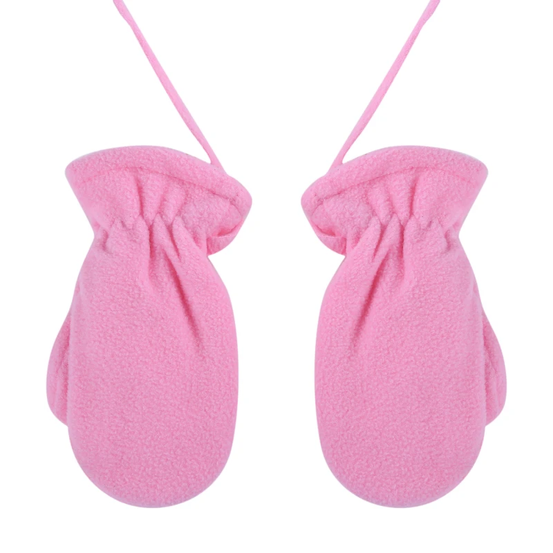 

Child Baby Gloves Solid Color Autumn And Winter Outdoor Cold-Proof Warm Polar Fleece Halter Finger Glove Bag Cover 2022