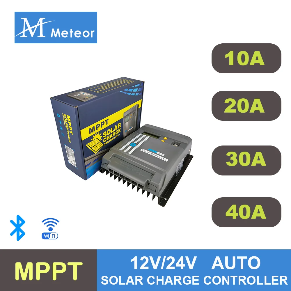 

Meteor MPPT Solar Charge With WIFI LCD Display 10A 20A 30A 40A Controller 12V/24V Battery Regulator Dual USB LifePo4