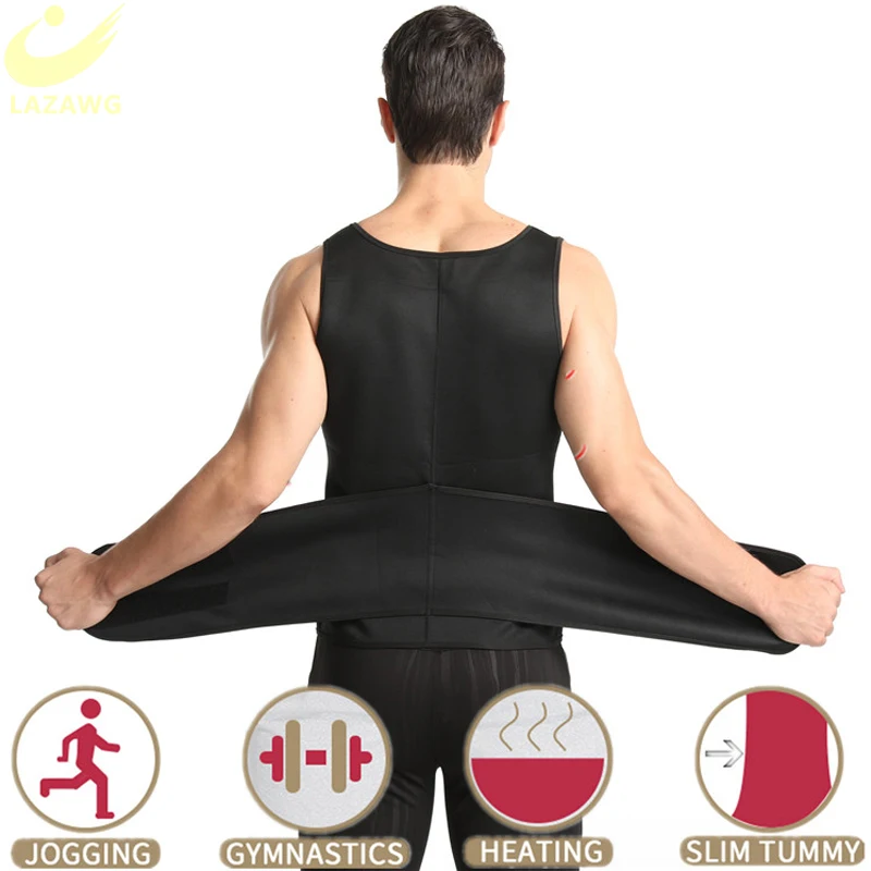 LAZAWG Mens Body Shaper Waist Trainer Sauna Suit Sweat Vest Weight Loss Shirt Fat Burner Workout Tank Tops Slimming Underwear