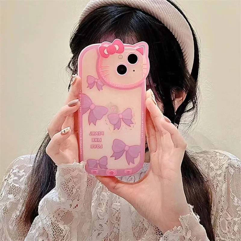 Чехол для телефона с милым жемчужным розовым бантом котом веб-камерой чехол iPhone 12