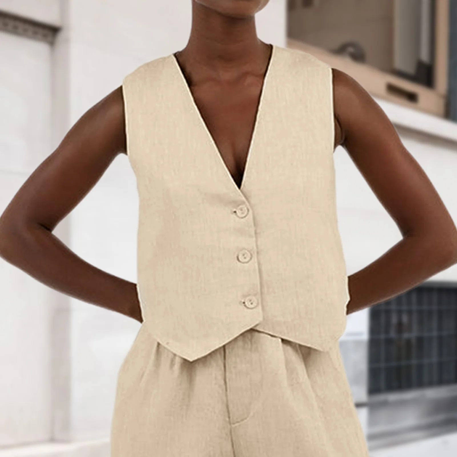 

Women Lounge Vest Elegant Button Down Vest Comfy Cozy Solid Color Slim Fit Crop Vest Waistcoat