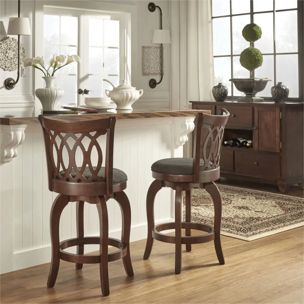 

Weston Home Motif Design Cherry Finish Swivel Counter Height Stool, Dark Gray Linen