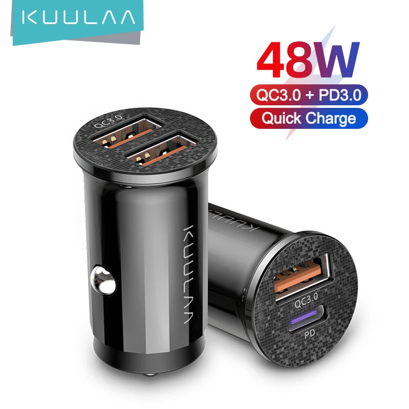  KUULAA Mini USB Car Charger Quick Charge 4.0 PD 3.0 48W Fast Charging Charger For iPhone Huawei Xiaomi Mi Type C Mobile Phone 