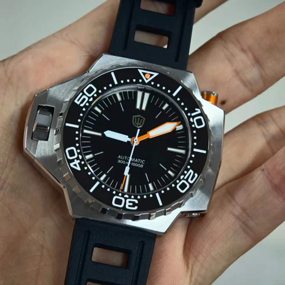 Фото Автоматические часы для дайвинга Watchdives WD1968 PT5004/PT5000 из нержавеющей стали 316L с сапфировым стеклом, светящимся керамическим безелем, винтажные часы №2