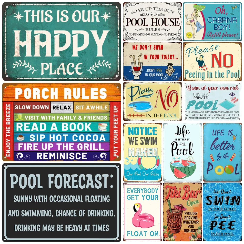 Ретро правила бассейна металлическая вывеска Оловянная Винтажная летняя плавающая тарелка для счастливого места металлическая настенная вывеска для бассейна и гриля, декоратор для паба WY51