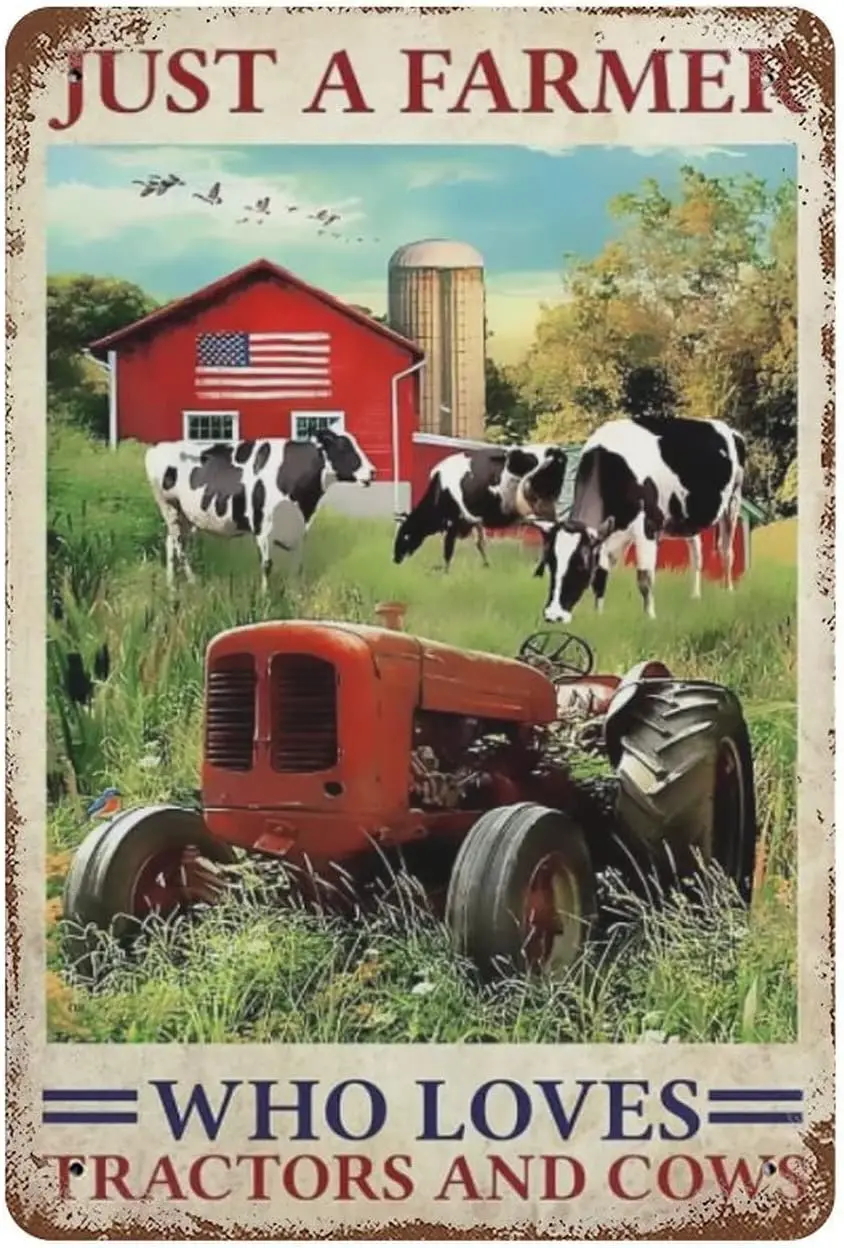 Винтажный металлический знак только фермер который любит тракторы и коровы