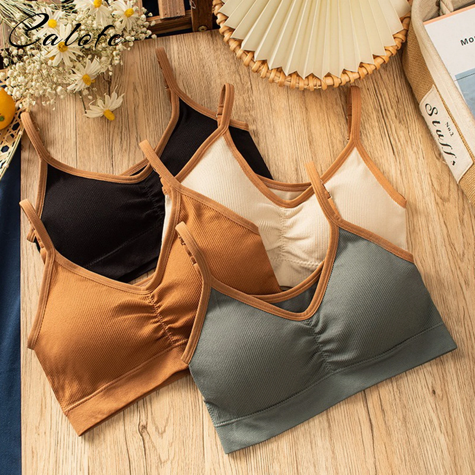 

CALOFE Thin Top Women Bra Vest Girl Stitching Color Underwear Sports Bra Teenage Girls Clothing Push Up Sports Bra Seamless bra