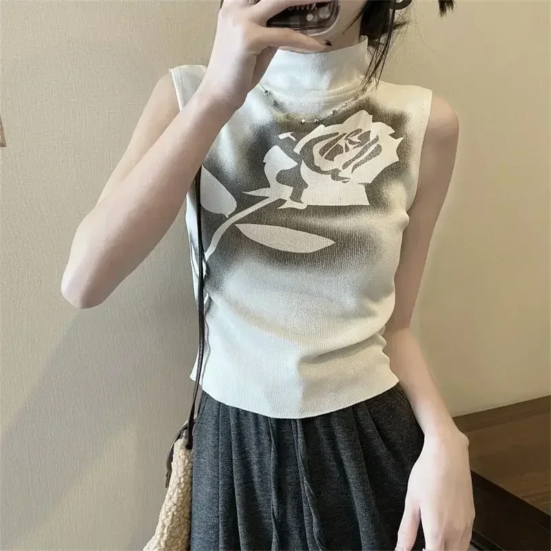 Жилет с принтом роз женский внутренний полувысокий воротник короткая верхняя