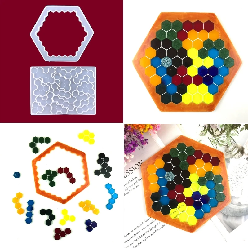 Honeycomb Jigsaw UV Crystal Epoxy Resin Mold Children Puzzle Toys Silicone Mould