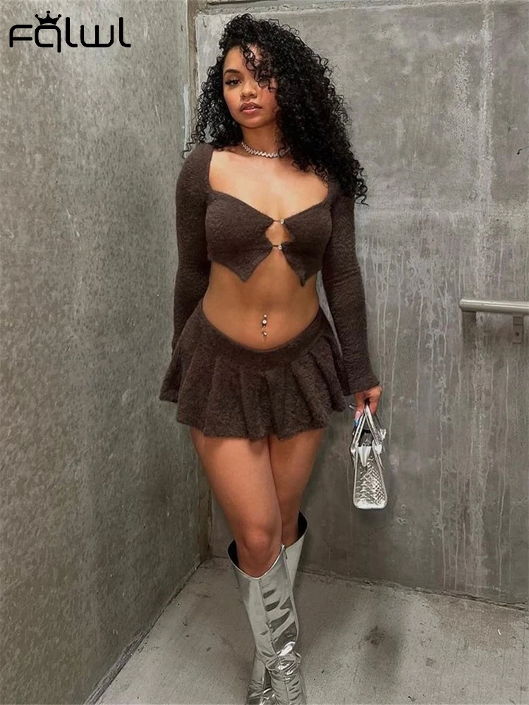 Habbris зимний коричневый пушистый вязаный комплект из 2 предметов клубная одежда