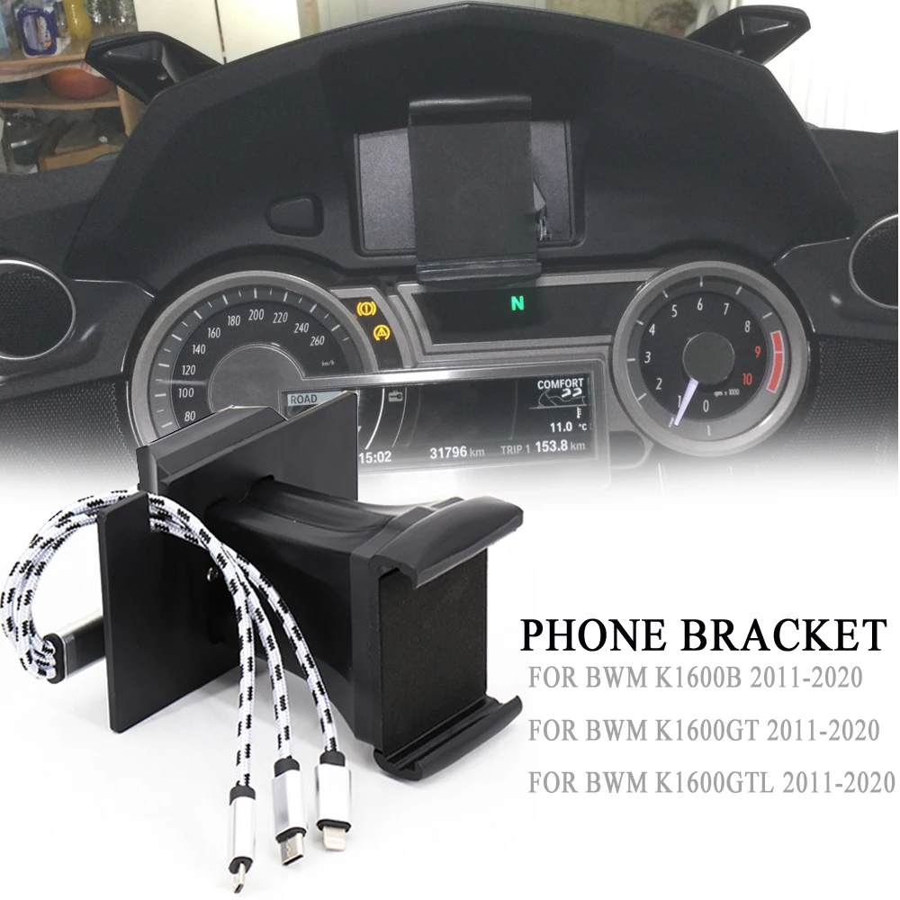 For BWM K1600B K1600GT K1600GTL 2011-2020 GPS Phone Navigation Bracket USB Charger Phone Holder