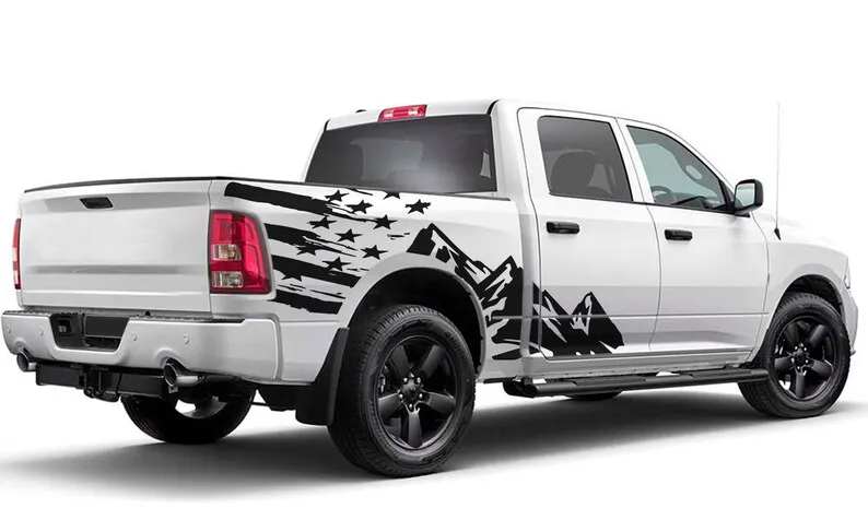 

Наклейка с флагом США, спортивные горы, совместимые с Dodge Ram Crew Cab Longhorn SRT8 1500 2018 2019 2020 2021, боковой отверстие