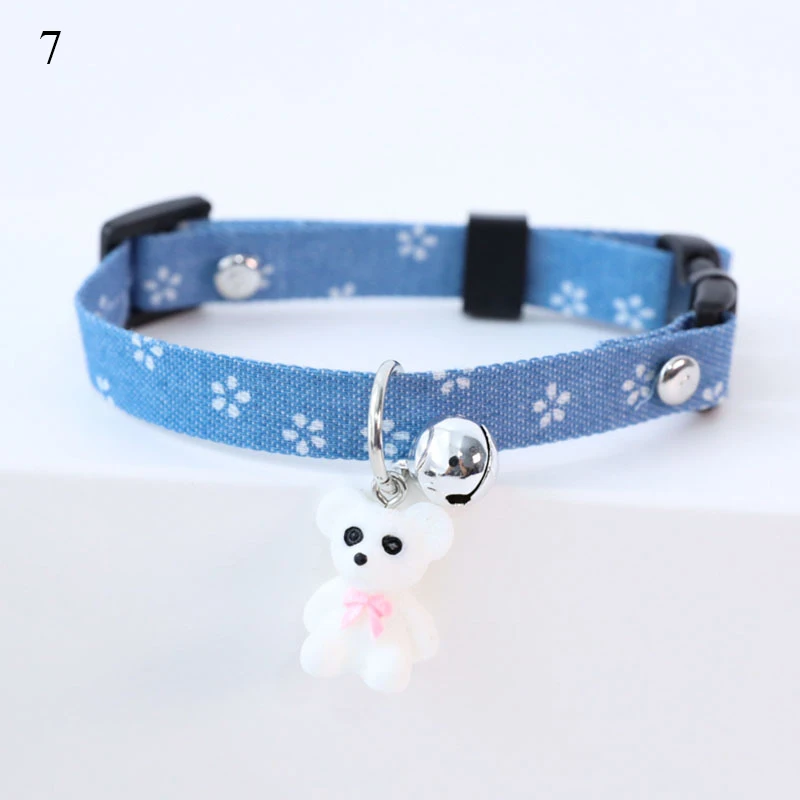 

1pcs Kitten Bronzing Cat Denim Collar Adjustable With Bell Bear Cherry Rainbow New Pendant Puppy Dog Collar Pet Supplies