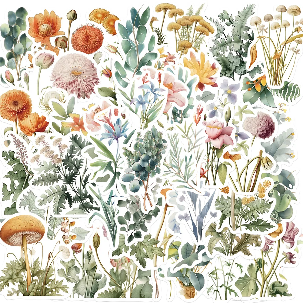 

50Pcs Cartoon Plant Natural illustration Stickers Graffiti Decorative Notebook Stationery Refrigerator Skateboard Decal Toys