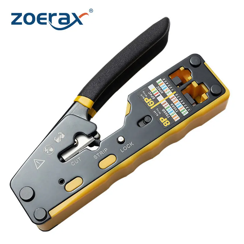 ZoeRax-Herramienta de crimpado RJ45, cortador de prensado de paso para Cat6, Cat5, Cat5e, 8P8C, conector Modular, Ethernet, todo en uno