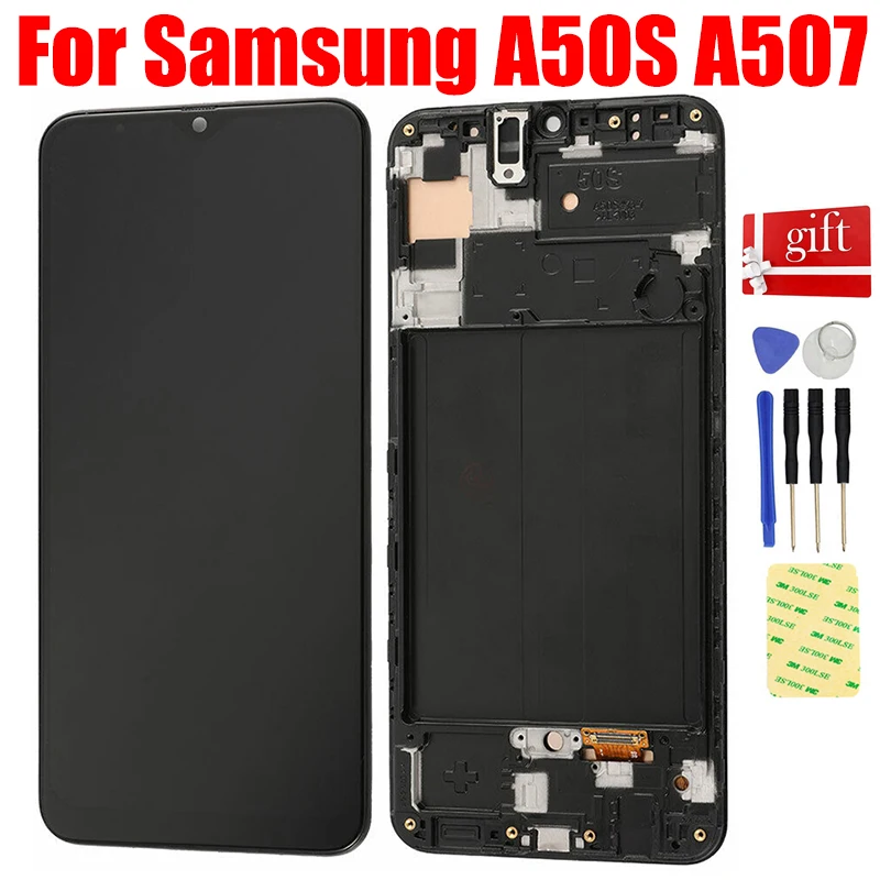 

ЖК-дисплей 6,4 дюйма для Samsung Galaxy A50S, A507, A507F, ЖК-дисплей, панель Pantalla с сенсорным экраном, дигитайзер, датчик, стекло в сборе, рамка