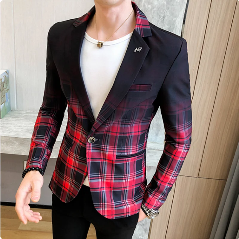 

Мужской Костюмный пиджак, весенний Британский клетчатый спортивный Блейзер, деловой высококачественный Модный повседневный деловой пиджак