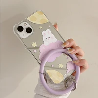 cute cloud rabbit mirror transparent phone case for iphone 13 11 12 pro x xr xs max 13mini 7 8 plus sweet cartoon bracelet cover
