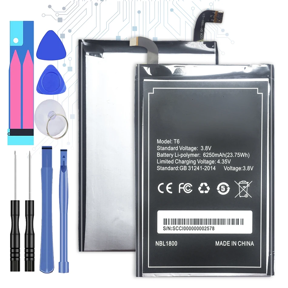 

T 6 6250 мАч аккумулятор Для DOOGEE T6 PRO T6PRO T 6 PRO/для Homtom HT6 6250 мАч батарея + Бесплатные инструменты