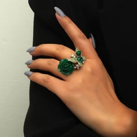 retro style green brick inlaid butterfly rose ring for women exaggerated bohemian personality 2022 new fashion jewelry gifts