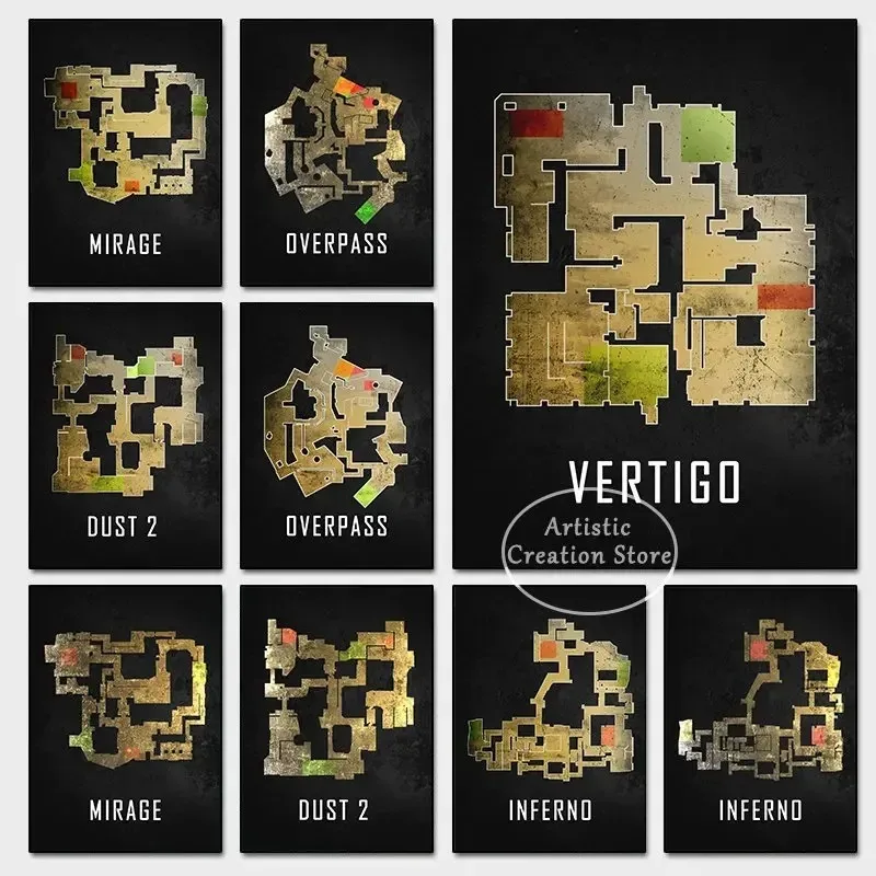 Карта CS GO Nuke Постер С Принтом На Холсте Шутер Для Первого Человека Игра Dust 2