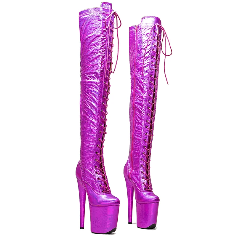 Leecabe 20CM/8Inch  Genuine Leather  high leg boots  Platform disco party High Heels Pole Dance boot